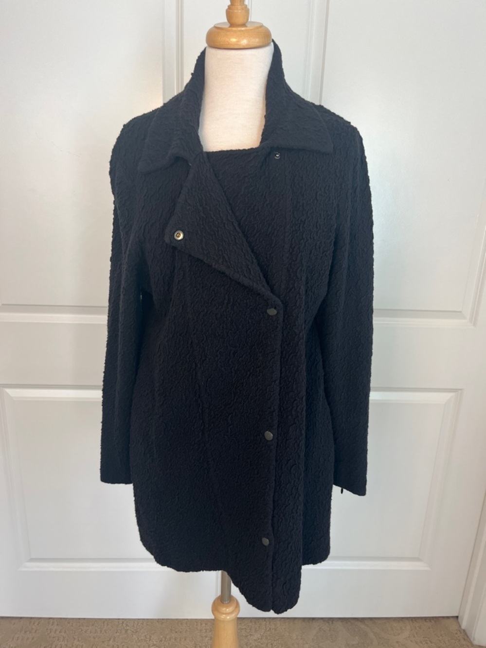EILEEN FISHER Textured Knit Moto Jacket Coat Snaps Size L